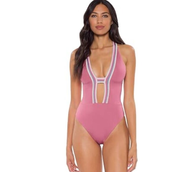 Soluna Women's Sun Beam Plunge One Piece Swimsuit Mulberry S 7697